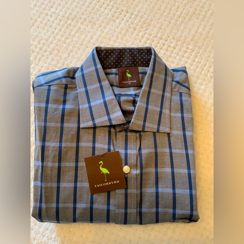 NWT Men's Taylorbyrd long sleeve button up flip cuff dress shirt, gray-blue XL